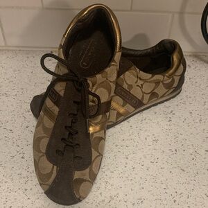 Coach Signature Brown and Gold Sneakers